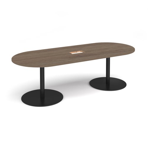 Eternal radial end boardroom table 2400mm x 1000mm with central cutout 272mm x 132mm - black base, Barcelona walnut top