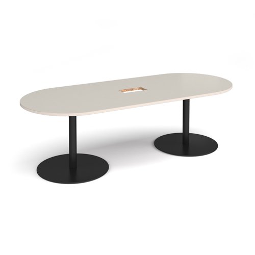 Eternal radial end boardroom table 2400mm x 1000mm with central cutout 272mm x 132mm - black base, light grey top