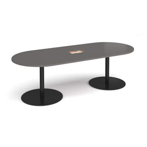 Eternal radial end boardroom table 2400mm x 1000mm with central cutout 272mm x 132mm - black base, onyx grey top