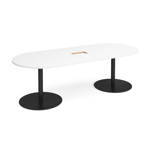 ETN24-CO-K-WH Eternal radial end boardroom table 2400mm x 1000mm with central cutout 272mm x 132mm - black base, white top