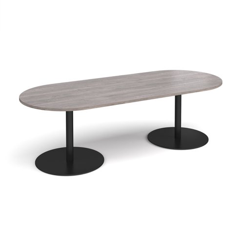 Eternal radial end boardroom table 2400mm x 1000mm - black base, grey oak top