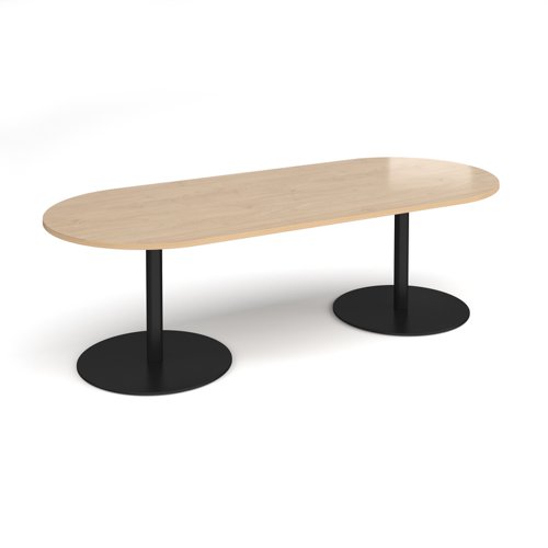 Eternal radial end boardroom table 2400mm x 1000mm - black base, kendal oak top