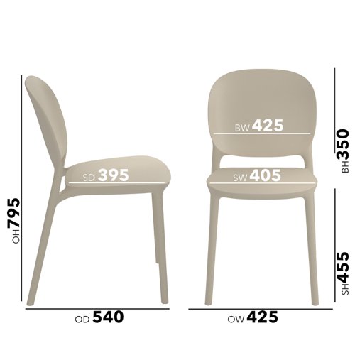 Everly multi-purpose chair with no arms (pack of 2) - dove grey