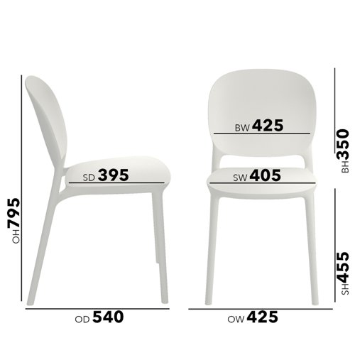 Everly multi-purpose chair with no arms (pack of 2) - white | EVE100H-WH | Dams International