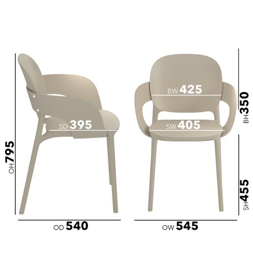 Everly multi-purpose chair with arms (pack of 2) - dove grey