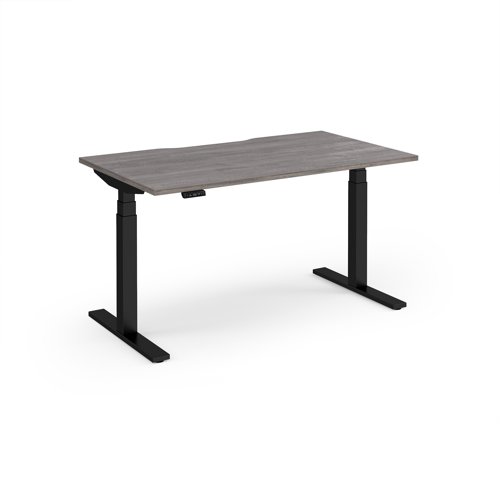 Elev8 Luxe Straight Sit-Stand Desk 1400mm x 800mm - Black Frame / Grey Oak Top