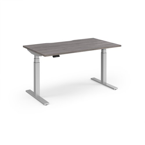 Elev8 Luxe Straight Sit-Stand Desk 1400mm x 800mm - Silver Frame / Grey Oak Top