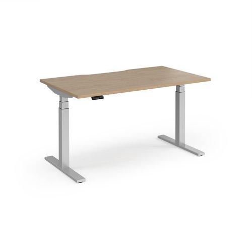 Elev8 Luxe Straight Sit-Stand Desk 1400mm x 800mm - Silver Frame / Kendal Oak Top