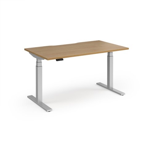 Elev8 Luxe Straight Sit-Stand Desk 1400mm x 800mm - Silver Frame / Oak Top
