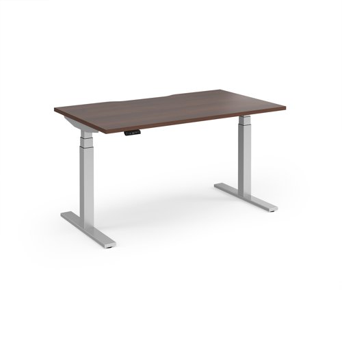 Elev8 Luxe Straight Sit-Stand Desk 1400mm x 800mm - Silver Frame / Walnut Top