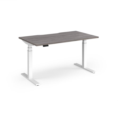 Elev8 Luxe Straight Sit-Stand Desk 1400mm x 800mm - White Frame / Grey Oak Top