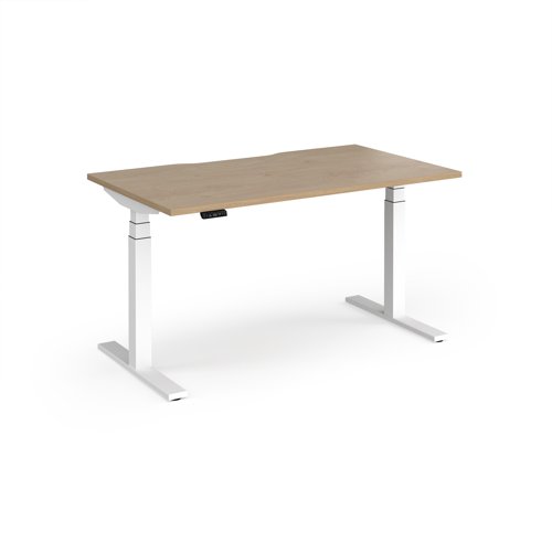 Elev8 Luxe Straight Sit-Stand Desk 1400mm x 800mm - White Frame / Kendal Oak Top