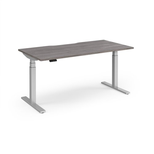 Elev8 Luxe Straight Sit-Stand Desk 1600mm x 800mm - Silver Frame / Grey Oak Top