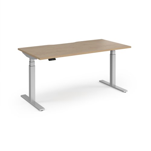 Elev8 Luxe Straight Sit-Stand Desk 1600mm x 800mm - Silver Frame / Kendal Oak Top