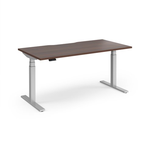 Elev8 Luxe Straight Sit-Stand Desk 1600mm x 800mm - Silver Frame / Walnut Top