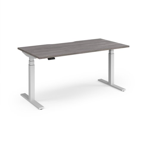 Elev8 Luxe Straight Sit-Stand Desk 1600mm x 800mm - White Frame / Grey Oak Top