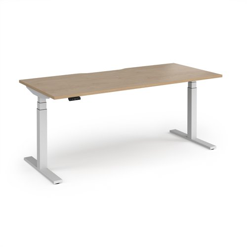 Elev8 Luxe Straight Sit-Stand Desk 1800mm x 800mm - White Frame / Kendal Oak Top