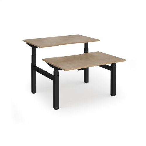 Elev8 Luxe Sit-Stand Back-To-Back Desks 1200mm x 800mm - Black Frame / Kendal Oak Top
