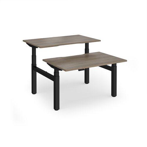 Elev8 Luxe Sit-Stand Back-To-Back Desks 1200mm x 800mm - Black Frame / Nebraska Oak Top