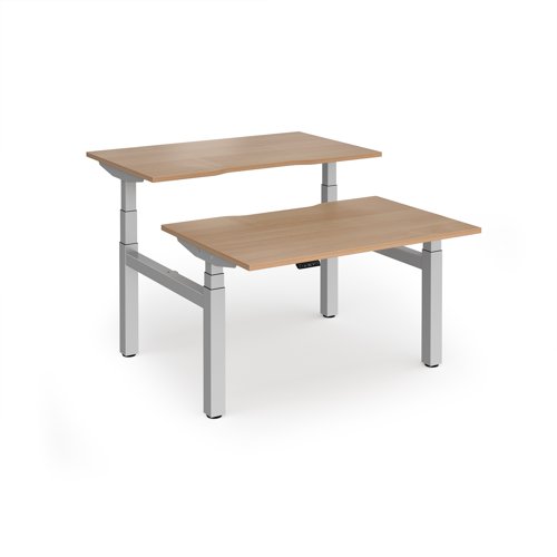 Elev8 Luxe Sit-Stand Back-To-Back Desks 1200mm x 800mm - Silver Frame / Beech Top
