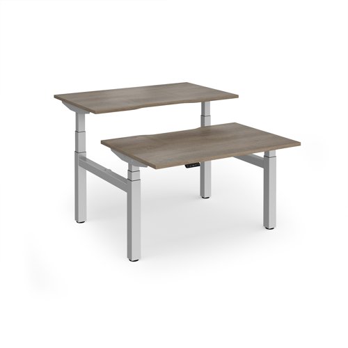 Elev8 Luxe Sit-Stand Back-To-Back Desks 1200mm x 800mm - Silver Frame / Nebraska Oak Top