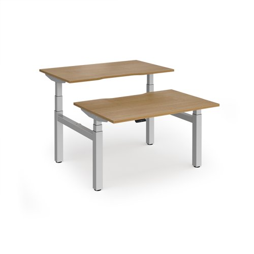 Elev8 Luxe Sit-Stand Back-To-Back Desks 1200mm x 800mm - Silver Frame / Oak Top