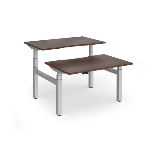 Elev8 Luxe Sit-Stand Back-To-Back Desks 1200mm x 800mm - Silver Frame / Walnut Top