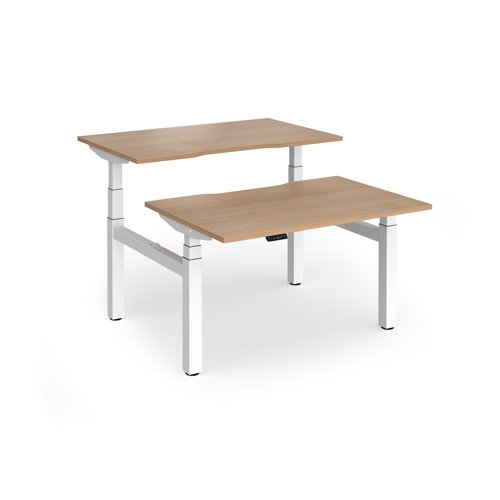 Elev8 Luxe Sit-Stand Back-To-Back Desks 1200mm x 800mm - White Frame / Beech Top