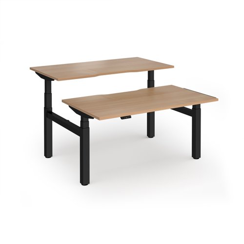 Elev8 Luxe Sit-Stand Back-To-Back Desks 1400mm x 800mm - Black Frame / Beech Top