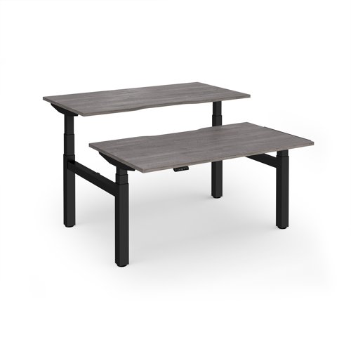Elev8 Luxe Sit-Stand Back-To-Back Desks 1400mm x 800mm - Black Frame / Grey Oak Top