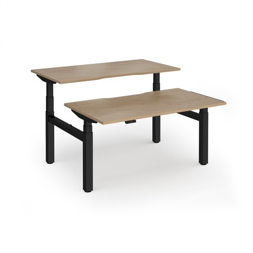 Elev8 Luxe Sit-Stand Back-To-Back Desks 1400mm x 800mm - Black Frame / Kendal Oak Top