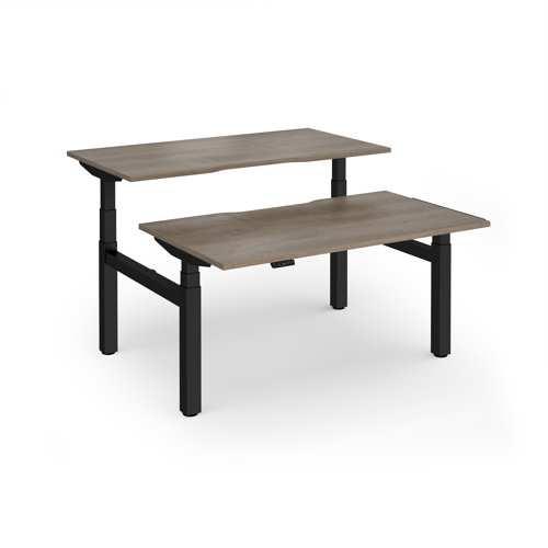 Elev8 Luxe Sit-Stand Back-To-Back Desks 1400mm x 800mm - Black Frame / Nebraska Oak Top