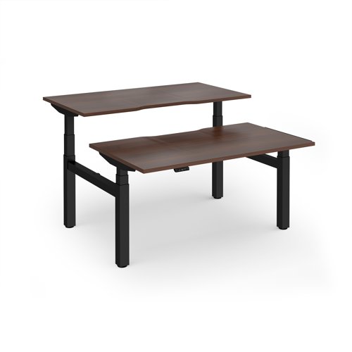 Elev8 Luxe Sit-Stand Back-To-Back Desks 1400mm x 800mm - Black Frame / Walnut Top