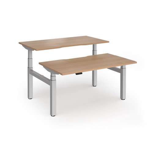 Elev8 Luxe Sit-Stand Back-To-Back Desks 1400mm x 800mm - Silver Frame / Beech Top