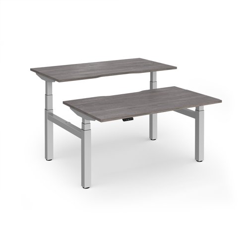 Elev8 Luxe Sit-Stand Back-To-Back Desks 1400mm x 800mm - Silver Frame / Grey Oak Top