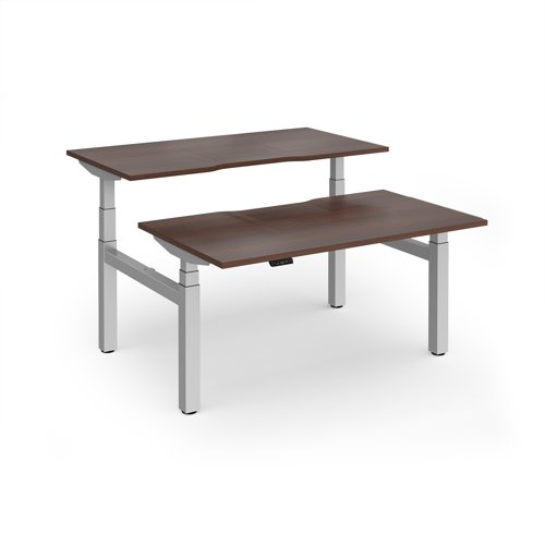 Elev8 Luxe Sit-Stand Back-To-Back Desks 1400mm x 800mm - Silver Frame / Walnut Top