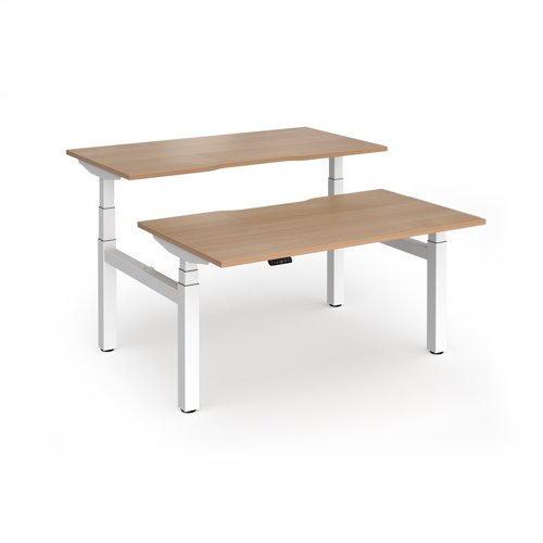 Elev8 Luxe Sit-Stand Back-To-Back Desks 1400mm x 800mm - White Frame / Beech Top