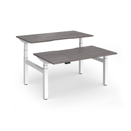 Elev8 Luxe Sit-Stand Back-To-Back Desks 1400mm x 800mm - White Frame / Grey Oak Top