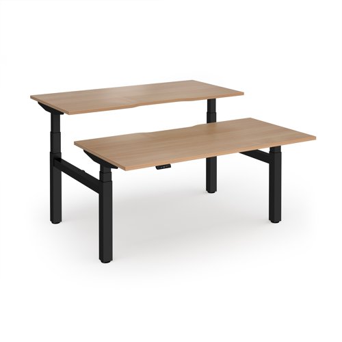 Elev8 Luxe Sit-Stand Back-To-Back Desks 1600mm x 800mm - Black Frame / Beech Top