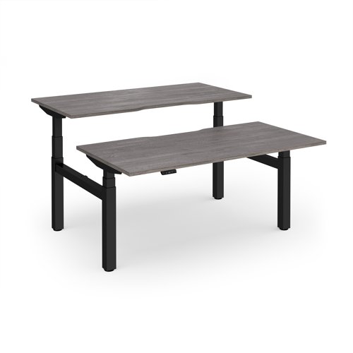 Elev8 Luxe Sit-Stand Back-To-Back Desks 1600mm x 800mm - Black Frame / Grey Oak Top