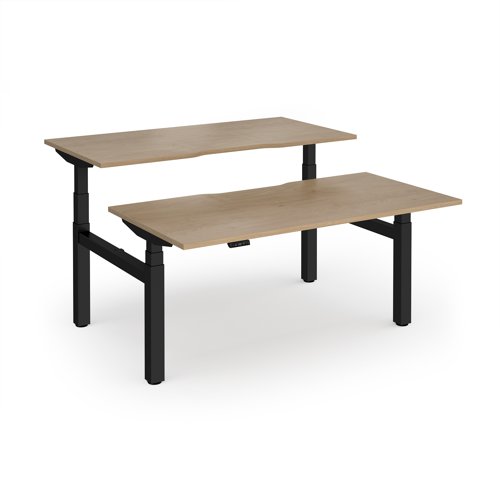 Elev8 Luxe Sit-Stand Back-To-Back Desks 1600mm x 800mm - Black Frame / Kendal Oak Top