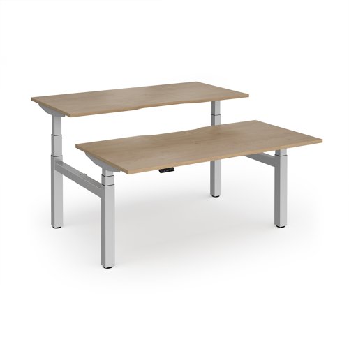 Elev8 Luxe Sit-Stand Back-To-Back Desks 1600mm x 800mm - Silver Frame / Kendal Oak Top