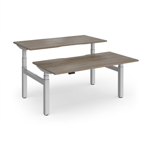 Elev8 Luxe Sit-Stand Back-To-Back Desks 1600mm x 800mm - Silver Frame / Nebraska Oak Top