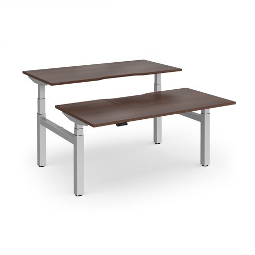 Elev8 Luxe Sit-Stand Back-To-Back Desks 1600mm x 800mm - Silver Frame / Walnut Top