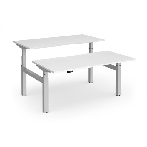 Elev8 Luxe Sit-Stand Back-To-Back Desks 1600mm x 800mm - Silver Frame / White Top