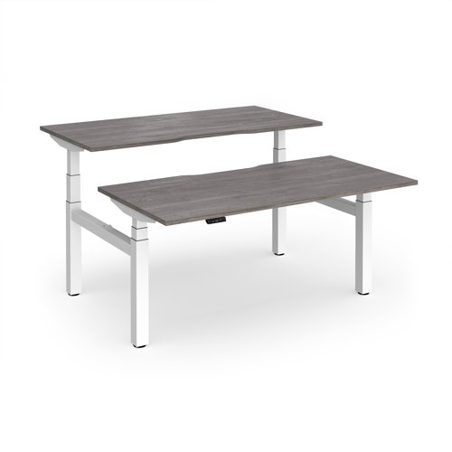 Elev8 Luxe Sit-Stand Back-To-Back Desks 1600mm x 800mm - White Frame / Grey Oak Top