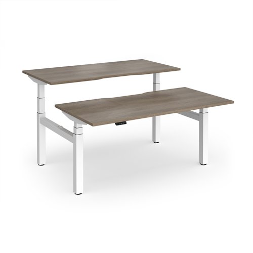 Elev8 Luxe Sit-Stand Back-To-Back Desks 1600mm x 800mm - White Frame / Nebraska Oak Top