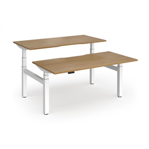Elev8 Luxe Sit-Stand Back-To-Back Desks 1600mm x 800mm - White Frame / Oak Top