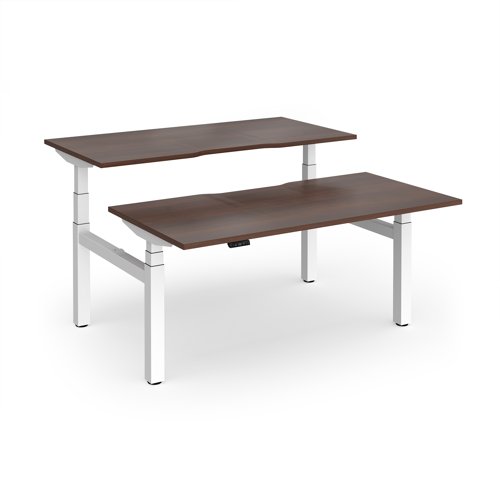 Elev8 Luxe Sit-Stand Back-To-Back Desks 1600mm x 800mm - White Frame / Walnut Top
