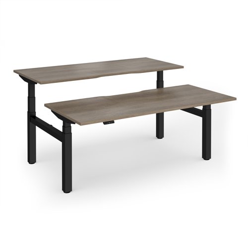 Elev8 Luxe Sit-Stand Back-To-Back Desks 1800mm x 800mm - Black Frame / Nebraska Oak Top